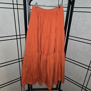 Vintage Orange Tiered Maxi Full Prairie Boho Western Skirt Size Medium-Large